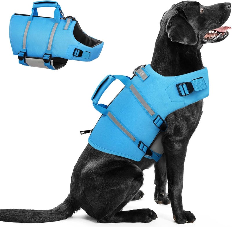 Queenmore Dog Life Jacket, XS Dog Life Vest,High Floating Pet Life Vest for Swimming,Lightweight Adjustable Puppy Life Preserver for Boating,Dog Water Vest with Back Zip,Rescue Handle,Hook (Blue XS) - Image 1